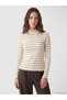 Beige Stand Collar Striped Women's Bodysuit