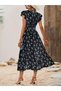 Women's Short Sleeve Double Breasted Collared Elastic Waist Floral Print Dress - 4