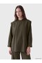 Khaki Stand Collar Women's Tunic