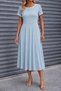 Women's Short Sleeve Round Neck White Stripe Detailed Midi Viscose Dress