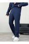 Men's Striped Crepe Fabric Cream Shirt Pants Bottom Top Set Long Sleeve - Navy Blue - 3