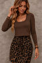 Women's Long Sleeve Square Neck Top Viscose Bottom Patterned Short Single Jersey Dress - 2
