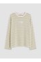 Peak New Season Khaki Striped 100% Cotton Women's T-Shirt - 5