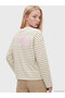 Peak New Season Khaki Striped 100% Cotton Women's T-Shirt