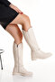 Women's Ten Trok Detailed Boots - Below the Knee Boots with Belt Detail and Flexible Elastic on the Leg