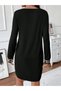Women's Black Long Sleeve V-Neck Sequin Detailed Mini Imported Crepe Dress - 4