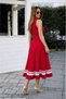 Women's Strappy Round Neck Long Viscose Dress with Stripe Detail at the Hem - 3