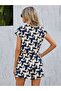 Women's Short Sleeve V-Neck Buttoned Patterned Short Modal Jumpsuit - 4