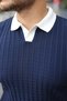 Men's Collar Detailed Patterned Textured Knitwear T-Shirt - 4