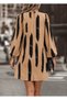 Women's Long Sleeve Semi-Crew Neck Patterned Modal Short Dress - 3