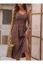 Women's Rope Strap Midi Dress with Elastic Waist and Slits - 4