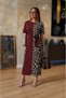 Women's Short Sleeve Crew Neck Long Viscose Dress with Leopard Detail on One Side