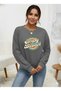 Women's Gray Crew Neck Long Sleeve Vintage Lettering Printed Drop Shoulder Sweatshirt Blouse - 4