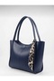 Navy Blue Large Internal Volume Hand and Shoulder Bag with Scarf Detail - 2