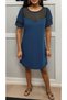 Women's Blue Tulle Detailed Polka Dot Short Sleeve Crew Neck Straight Cut Mini Dress - 7
