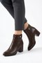 Moleran Women's Heeled Boots with Zipper and Side Stone Buckle, Brown Leather - 6