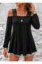 Women's Long Sleeve Viscose Blouse with Open Stripe Detail on the Shoulders - 3