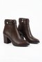 Moleran Women's Heeled Boots with Zipper and Side Stone Buckle, Brown Leather - 2