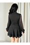Women's long sleeve turtleneck tulle detail short sandy dress - 3