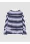 Navy Blue Polo Collar Striped Women's Sweatshirt Tunic - 2