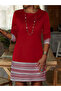 Women's Long Sleeve Crew Neck Two-Thread Dress with Printed Sleeves and Hem - 3