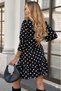Women's Long Sleeve Crew Neck Ruffled Polka Dot Short Modal Dress - 5
