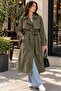 Women's Windproof Long Trench Coat with Detailing and Belt - 2