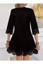 Women's Short Sleeve V-Neck Laser Cut Floral Patterned Short Imported Crepe Dress - 4