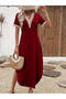 Women's Short Sleeve Lace V Neck Long Viscose Dress - 4
