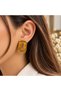 Gold Framed Brown Rectangular Women's Earrings - 2