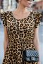 Women's Short Ruffle Sleeve Open Collar Leopard Print Short Kiloş Single Jersey Dress - 7