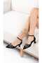 Pointed Toe Stone Bowknot Matte Black Satin Fabric Heeled Evening Dress Women's Shoes 7cm Heel - 3