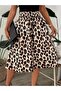 Women's Strappy Round Neck Viscose Blouse and Leopard Patterned Buttoned Front Midi Skirt Two-Piece Set - 4