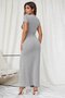 Women's Gray Short Sleeve V-Neck Long Camisole Dress with Front Button Detail - 4