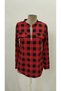 Women's Red Plaid Long Sleeve Half Zipper Pocketed Stand Collar Comfortable Fit Blouse - 3