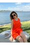 Women's Orange Ring Detailed Thick Strap Shorts Two-Piece Set Sleeveless Crew Neck - 4