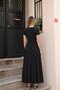 Women's Black Crew Neck Short Sleeve Polka Dot Maxi Knitted Crepe Dress - 3