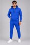 Men's Two Thread Hooded Kangaroo Pocket Sweatshirt Jogger Pants Bottom Top Tracksuit Set -Saks Blue - 4