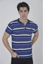 Men's collared slim fit woven striped t-shirt - blue