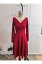 Women's long sleeve double breasted lapel pleated midi janjan crepe dress - 4