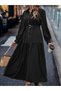 Women's long sleeve button-down maxi dress with metal belted waist and woven detail. - 6