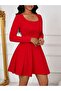 Women's Long Sleeve Square Neck Mini Imported Crepe Dress - 5