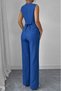 Women's Blue Strappy Front Buttoned Blouse and Trousers Linen Two-Piece Set - 6