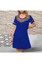 Women's Blue Tulle Detailed Polka Dot Short Sleeve Crew Neck Straight Cut Mini Dress - 2