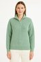 Women's Mint Green Half Zipper High Neck Long Sleeve Ribbed Knitwear Blouse - 3