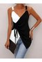 Women's Black Strappy Double-Breasted Collared Side-Tie Double-Color Viscose Blouse - 5