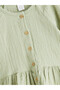 Alita City Farkıyla Lcw Baby Green Oval Collar Baby Girl Muslin Shirt and Pants - 3