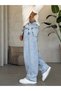 Men's Blue Buckle-Decorated Loose Denim Jeans with Accessories - 4