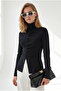 Women's Black Pleated Detailed Buttoned Knitwear Sweater Kzk-19001172 - 4