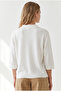 Women's White Polo Collar Wide Sleeve Soft Textured Knitwear Blouse Blz-19003450 - 2